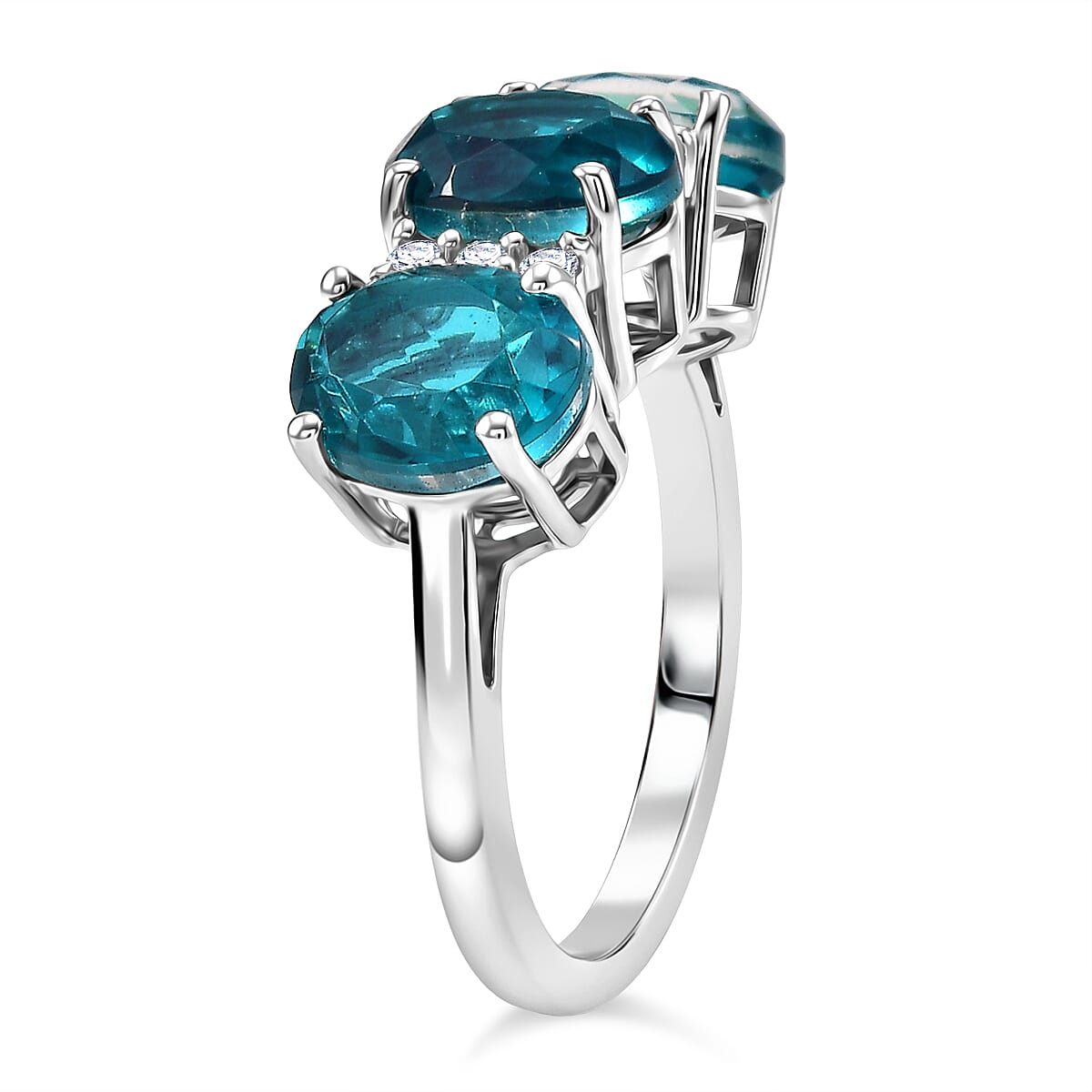 D'Joy Capri Blue Quartz &amp; White Zircon 3 Stone Ring in Platinum Overlay Sterling Silver 4.79 Ct. V32490472 4