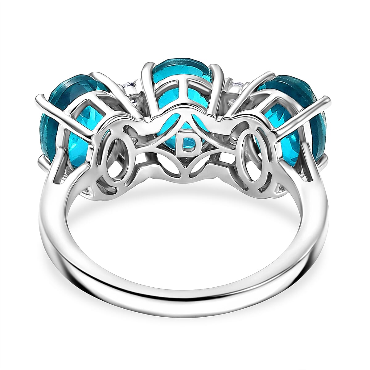 D'Joy Capri Blue Quartz &amp; White Zircon 3 Stone Ring in Platinum Overlay Sterling Silver 4.79 Ct. V32490472 5
