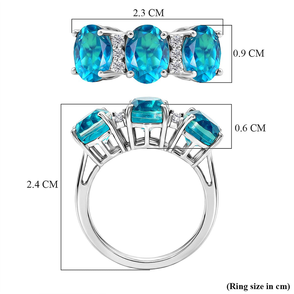 D'Joy Capri Blue Quartz & White Zircon 3 Stone Ring in Platinum Overlay Sterling Silver 4.79 Ct._8482197_5