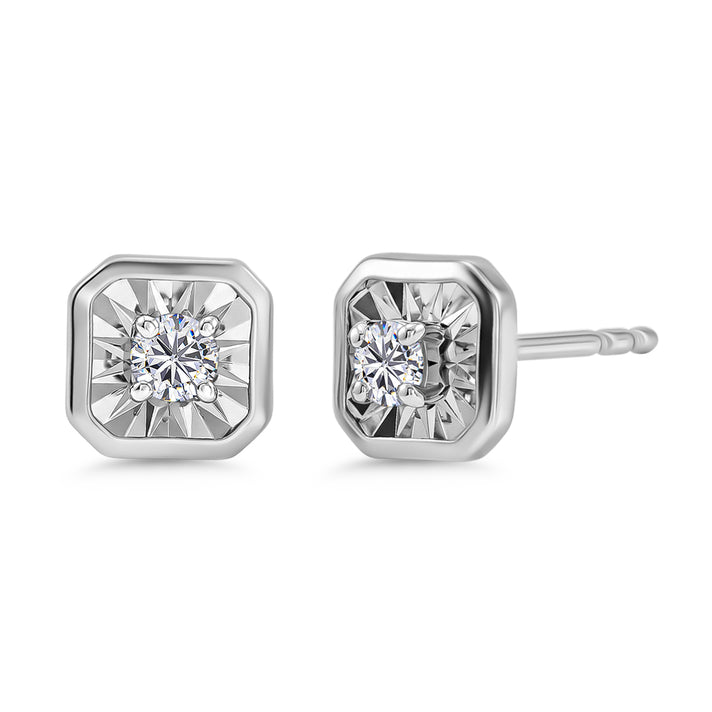 LUXURIANT Lab Grown Diamond Solitaire Stud Push Post Earring in Rhodium Overlay Sterling Silver (SI-G-H) 8482204 1
