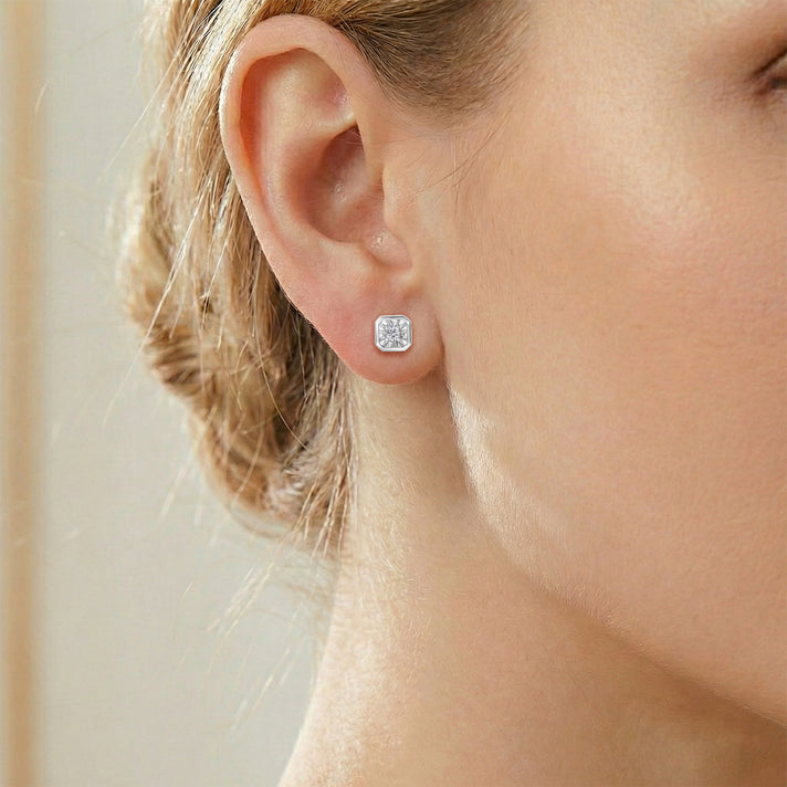 LUXURIANT Lab Grown Diamond Solitaire Stud Push Post Earring in Rhodium Overlay Sterling Silver (SI-G-H) 8482204 2
