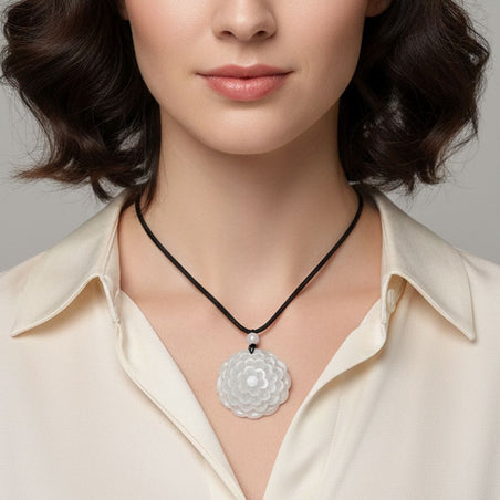 White Jade Floral Necklace with Cotton Thread (Size - 28) 75.00 Ct. 8482330 2