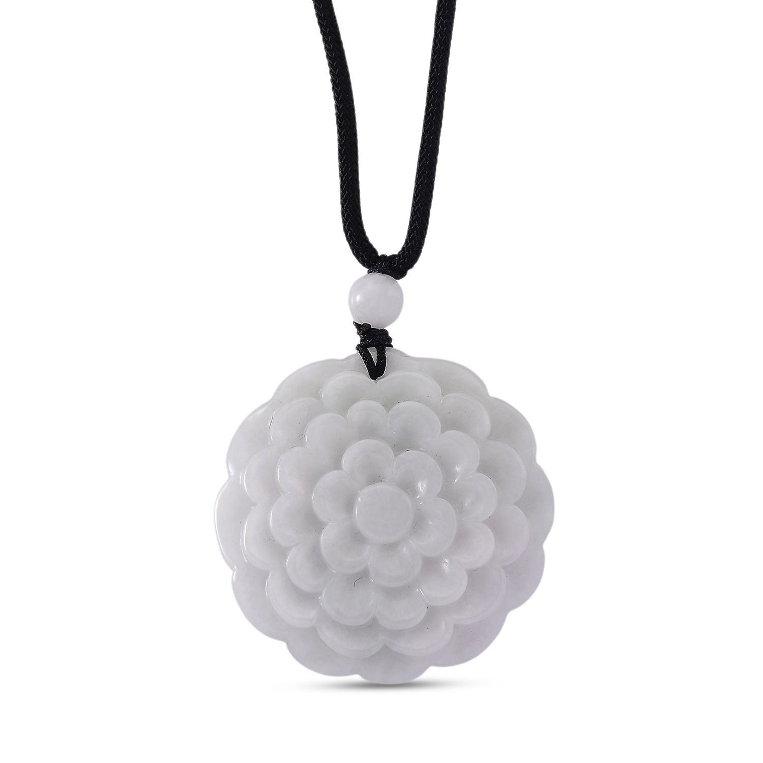 White Jade Floral Necklace with Cotton Thread (Size - 28) 75.00 Ct. V32345552 0