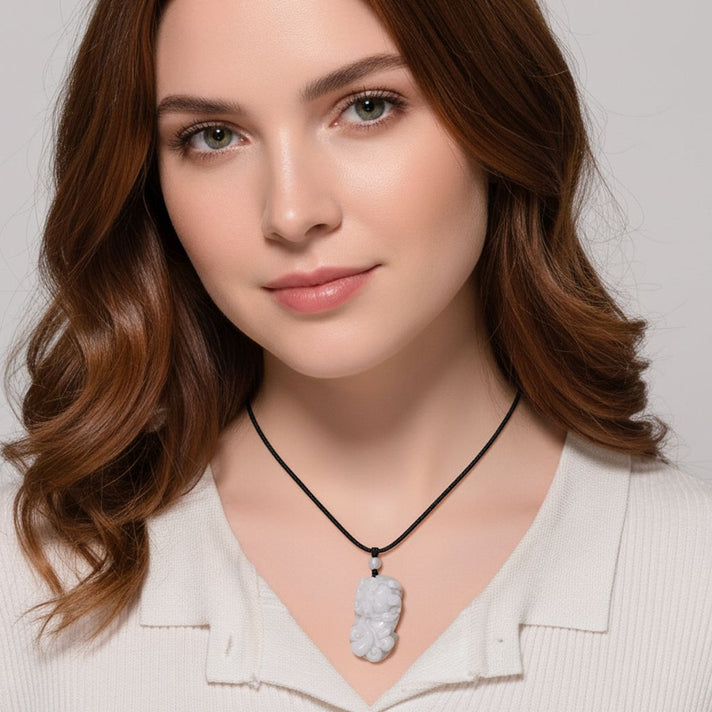 White Jade Adjustable Pixiu Necklace with Cotton Thread (Size - 28) 125.00 Ct. 8482331 2