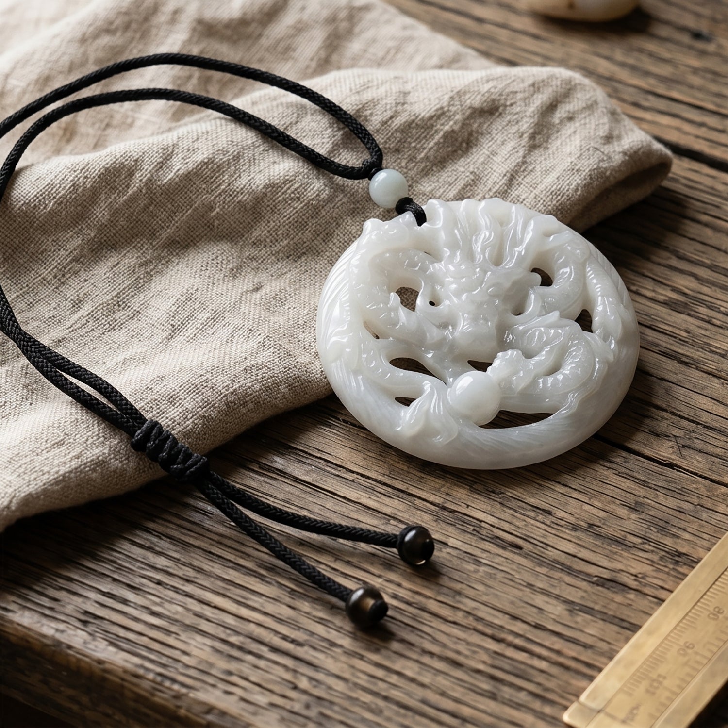 White Jade Adjustable Dragon Necklace with Cotton Thread (Size - 28) 165.00 Ct. 8482332 3