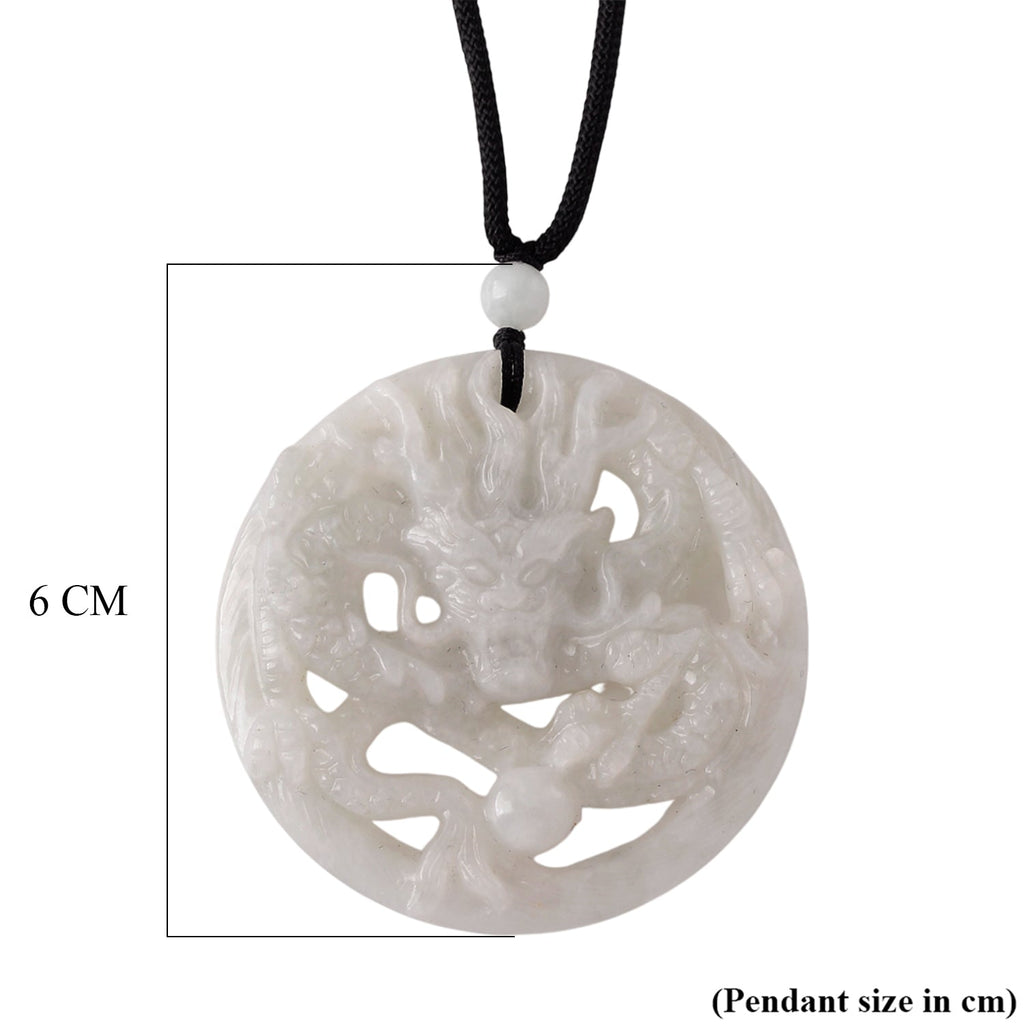 White Jade Adjustable Dragon Necklace with Cotton Thread (Size - 28) 165.00 Ct.