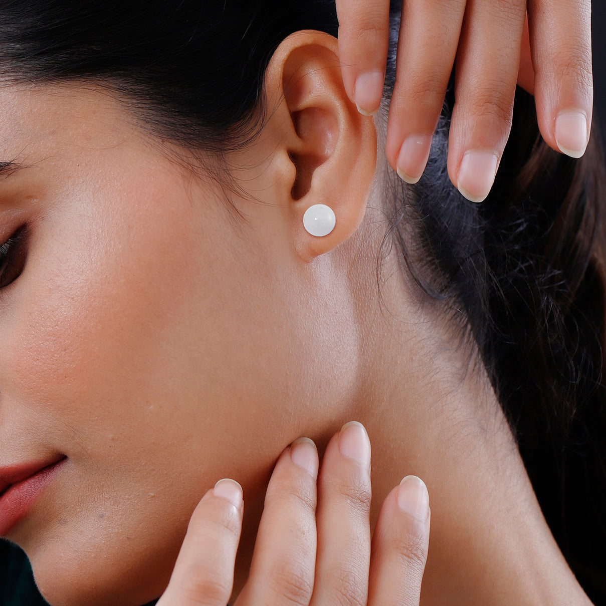 D'Joy Natural Type A White Jadeite Stud Earrings with Push Backs in Gold Overlay Sterling Silver 15.00 Ct. 8482745 2