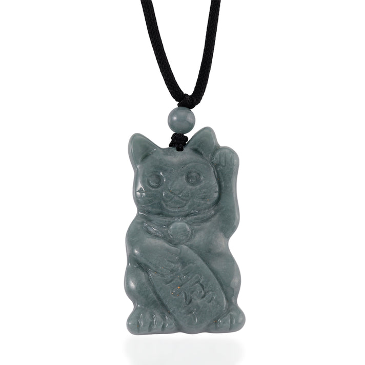 Natural Olmec Jade Adjustable Maneki Neko Necklace with Cotton Thread (Size - 28) 65.00 Ct. 8482746 1