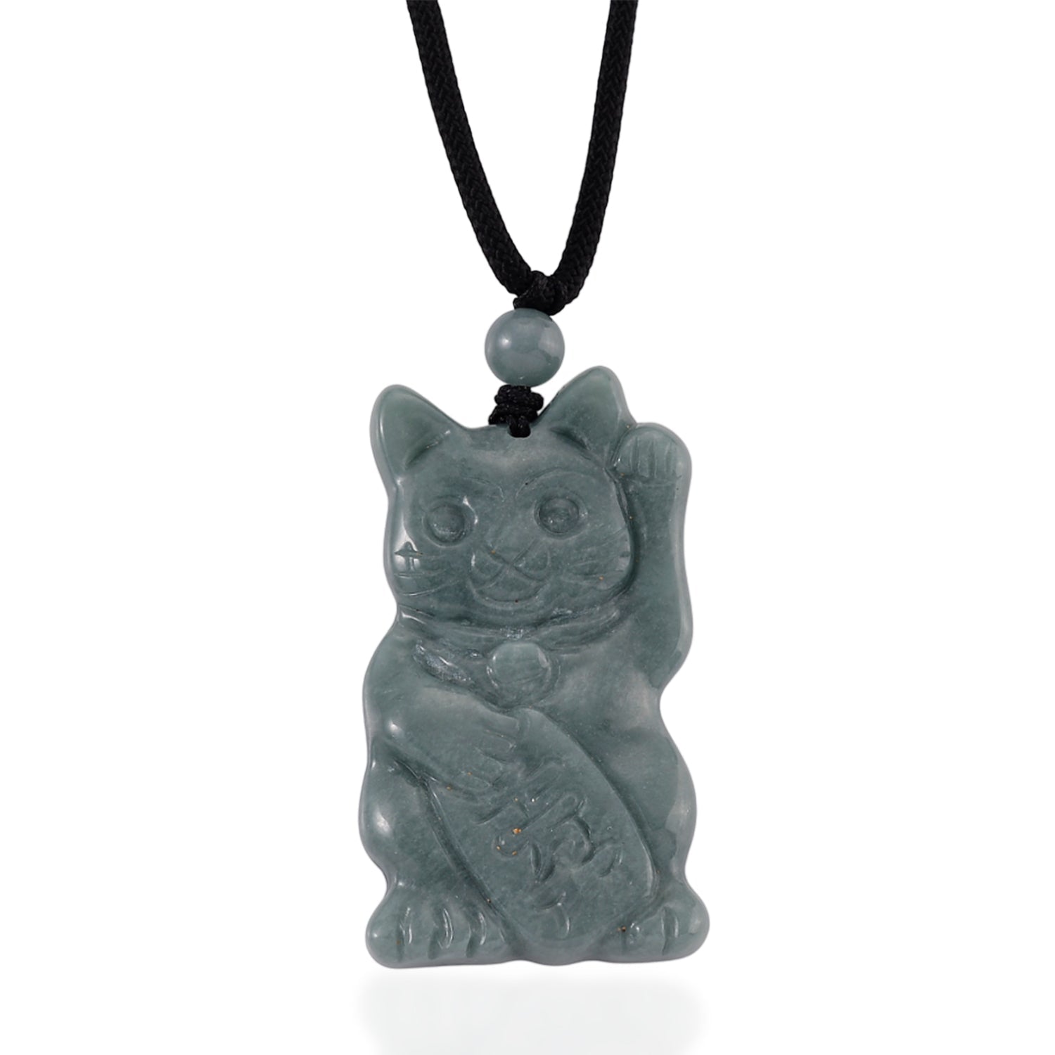 Natural Olmec Jade Adjustable Maneki Neko Necklace with Cotton Thread (Size - 28) 65.00 Ct. V32353761 0