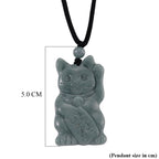 Natural Olmec Jade Adjustable Maneki Neko Necklace with Cotton Thread (Size - 28) 65.00 Ct._8482746_6