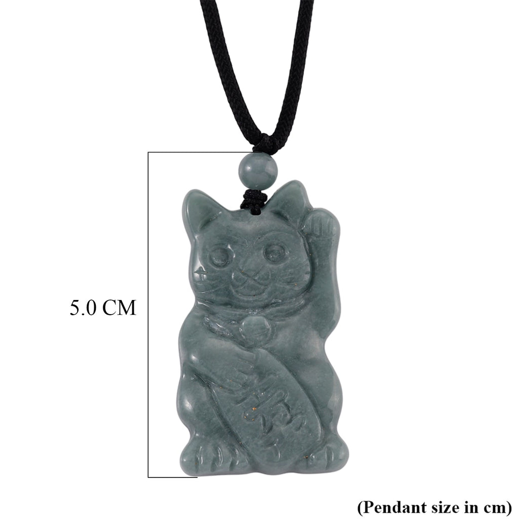 Natural Olmec Jade Adjustable Maneki Neko Necklace with Cotton Thread (Size - 28) 65.00 Ct.