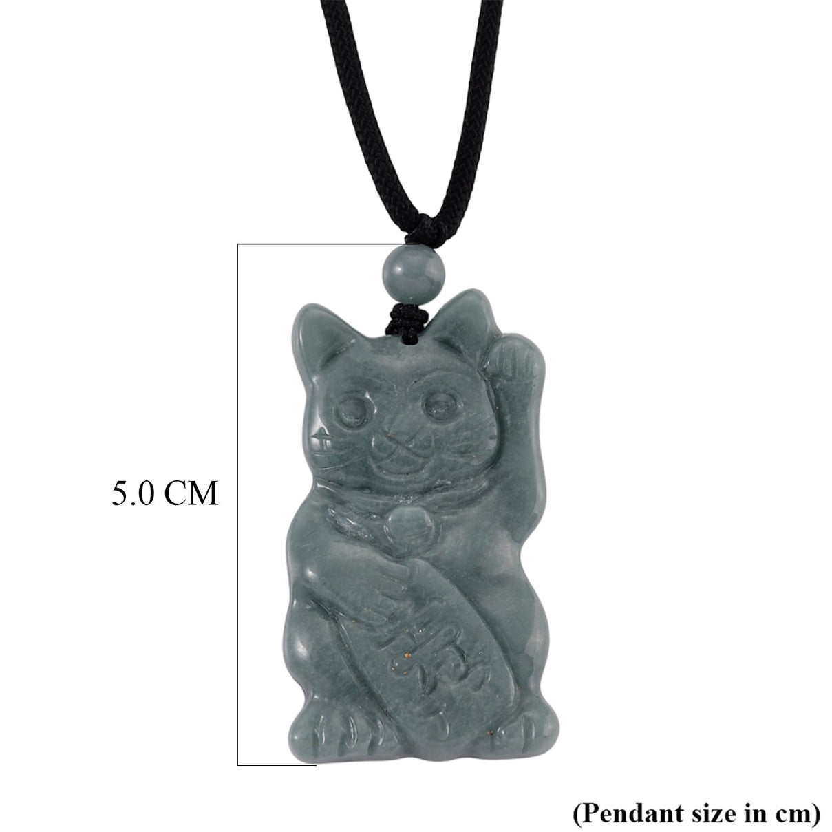 Natural Olmec Jade Adjustable Maneki Neko Necklace with Cotton Thread (Size - 28) 65.00 Ct. V32353761 7