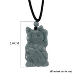 Natural Olmec Jade Adjustable Maneki Neko Necklace with Cotton Thread (Size - 28) 65.00 Ct.