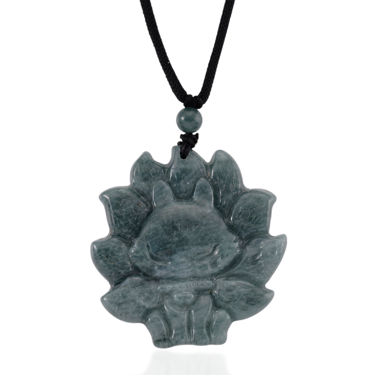 Natural Olmec Jade Adjustable Nine-Tailed Fox Carved Necklace with Cotton Thread (Size - 28) 80.00 Ct. 8482747 0