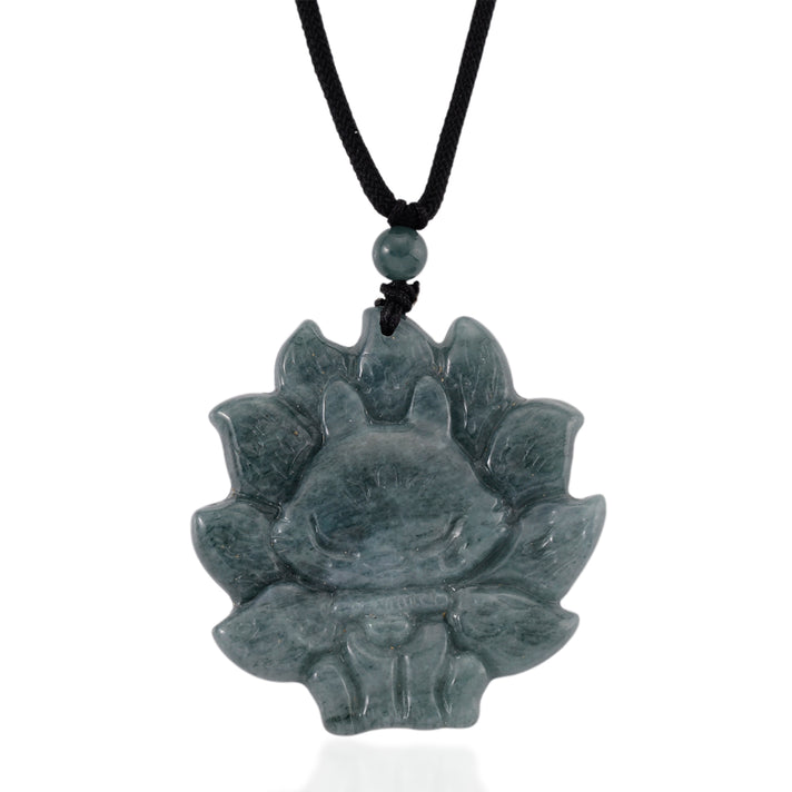 Natural Olmec Jade Adjustable Nine-Tailed Fox Carved Necklace with Cotton Thread (Size - 28) 80.00 Ct. 8482747 1