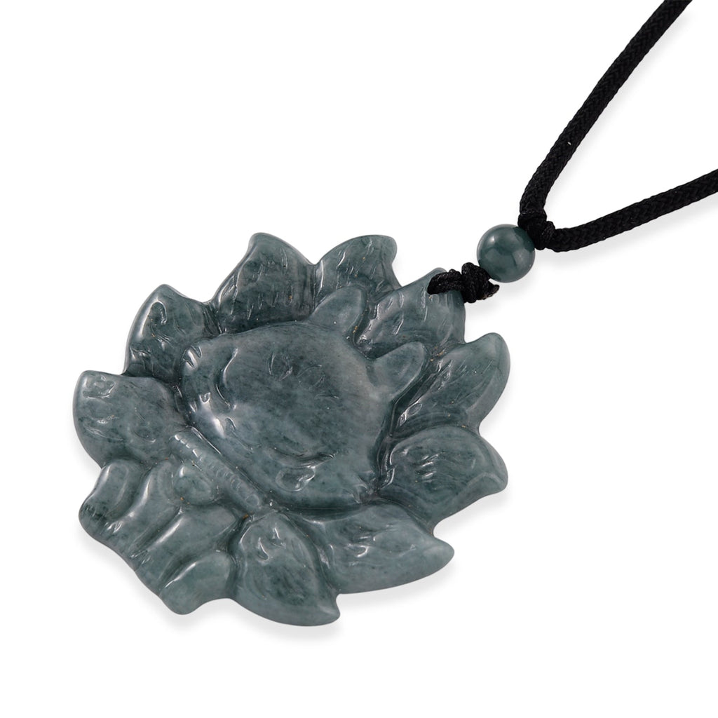 Natural Olmec Jade Adjustable Nine-Tailed Fox Carved Necklace with Cotton Thread (Size - 28) 80.00 Ct.