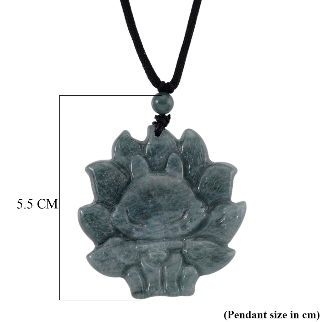 Natural Olmec Jade Adjustable Nine-Tailed Fox Carved Necklace with Cotton Thread (Size - 28) 80.00 Ct._8482747_6