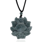 Natural Olmec Jade Adjustable Nine-Tailed Fox Carved Necklace with Cotton Thread (Size - 28) 80.00 Ct.