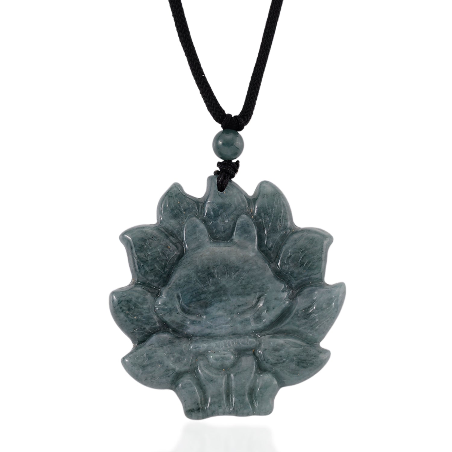 Natural Olmec Jade Adjustable Nine-Tailed Fox Carved Necklace with Cotton Thread (Size - 28) 80.00 Ct. V32349887 0