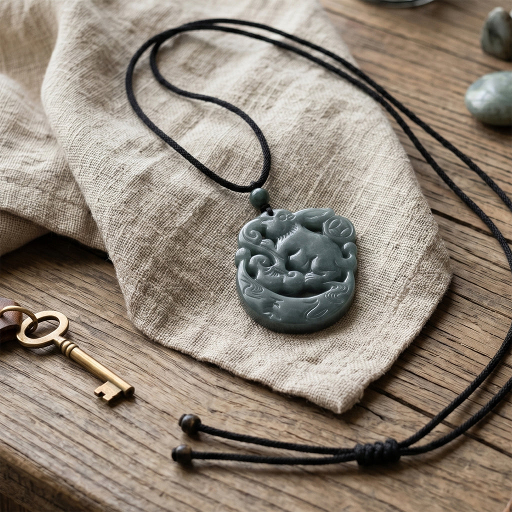 Natural Olmec Jade Adjustable Rabbit Carved Necklace (Size - 28) with Cotton Thread (Size - 28) 135.00 Ct._8482748_2