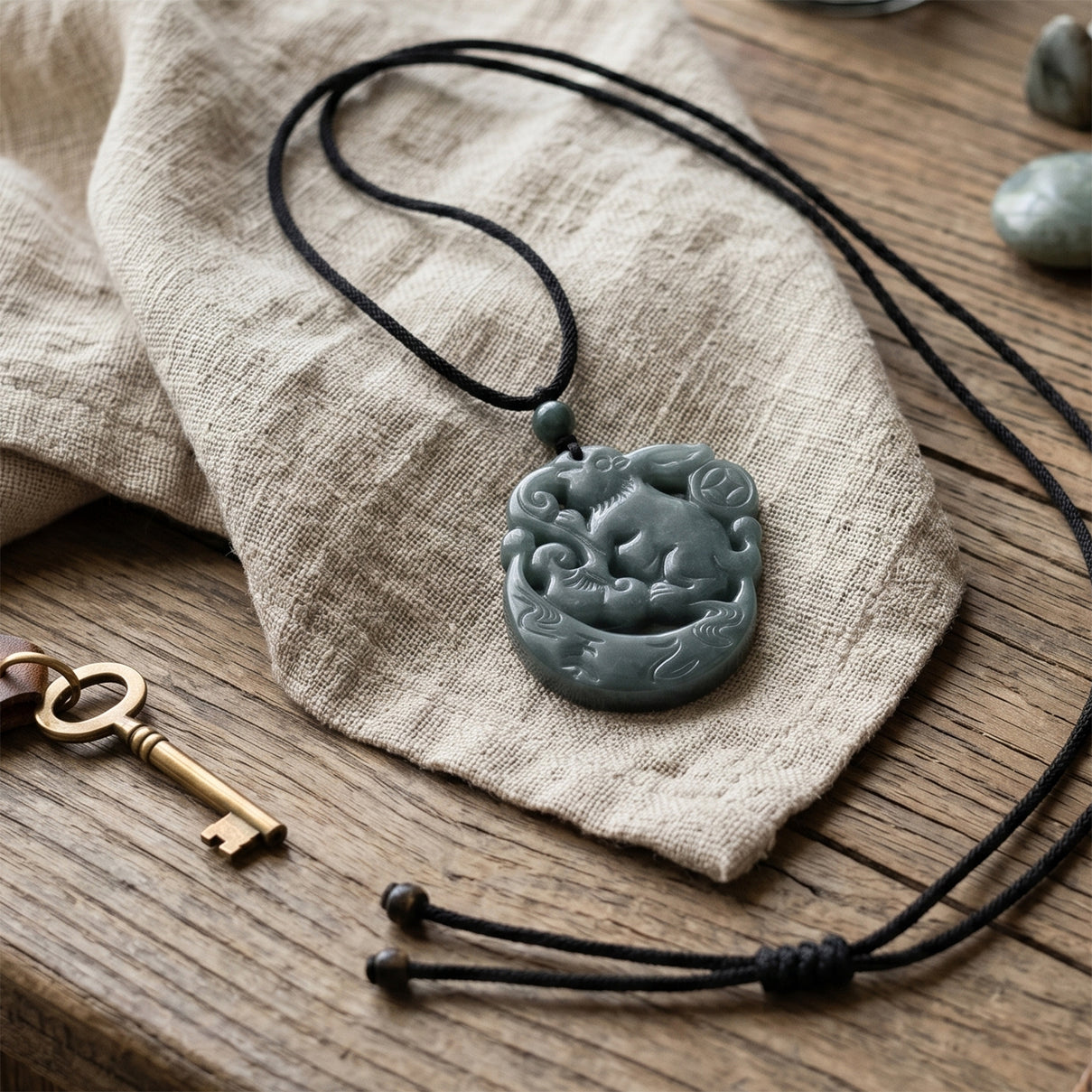 Natural Olmec Jade Adjustable Rabbit Carved Necklace (Size - 28) with Cotton Thread (Size - 28) 135.00 Ct. V32490895 3