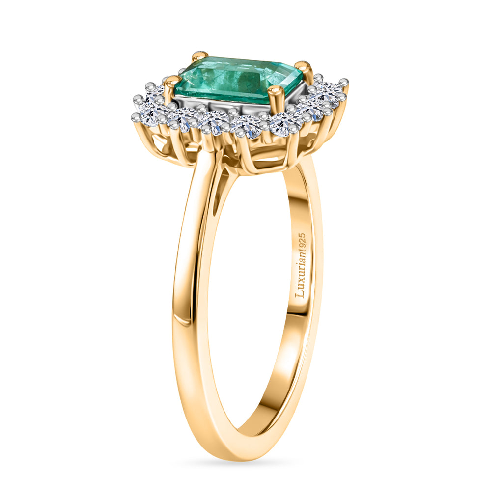 AAA Premium Gemfields Zambian Emerald (Oct 1.00 Cts) and Lab Grown Diamond (SI/G-H 0.35 Cts) Ring in 18K Yellow Vermeil Sterling Silver 1.35 Ct._8482783_3