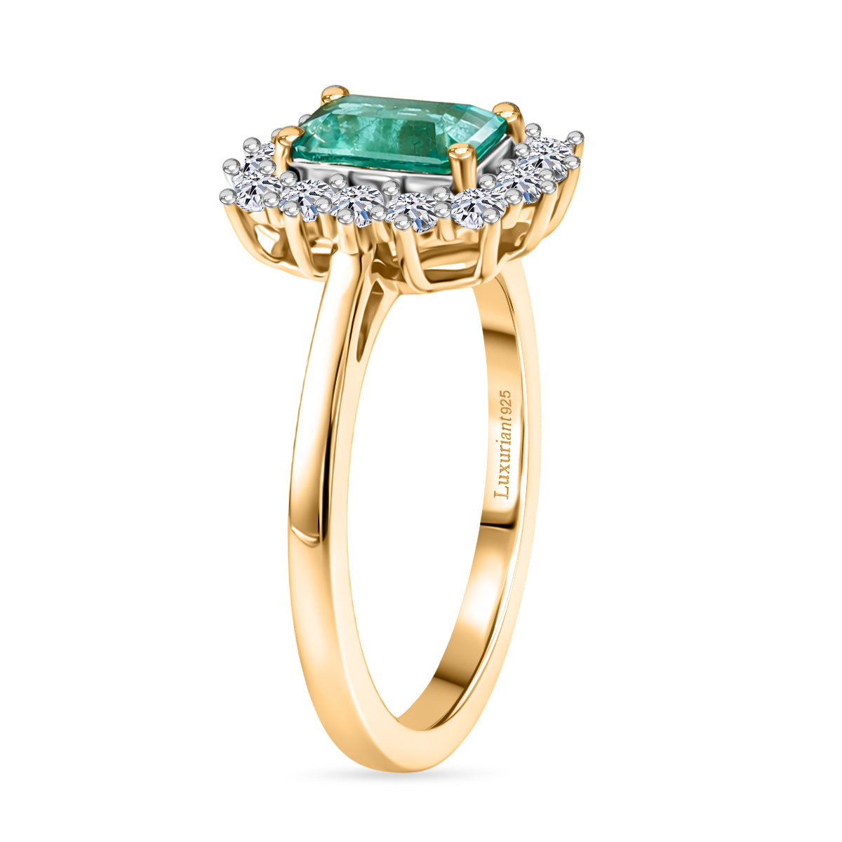 AAA Premium Gemfields Zambian Emerald (Oct 1.00 Cts) and Lab Grown Diamond (SI-G-H 0.35 Cts) Ring in 18K Yellow Vermeil Sterling Silver 1.35 Ct. V32562372 4