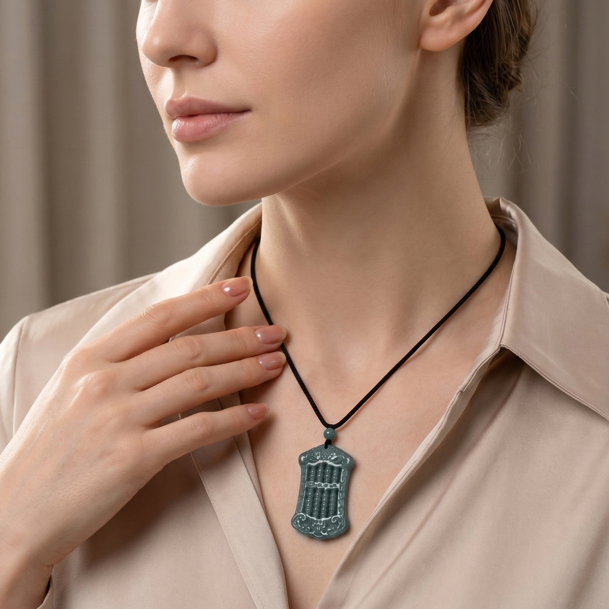 Natural Olmec Jade Adjustable Abacus Carved Necklace with Cotton Thread (Size - 28) 80.00 Ct. V32516320 2