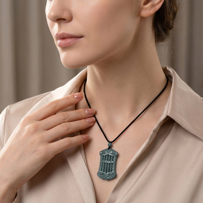 Natural Olmec Jade Adjustable Abacus Carved Necklace with Cotton Thread (Size - 28) 80.00 Ct. 8482784 2