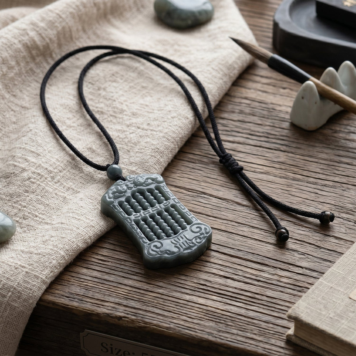 Natural Olmec Jade Adjustable Abacus Carved Necklace with Cotton Thread (Size - 28) 80.00 Ct. V32360338 3