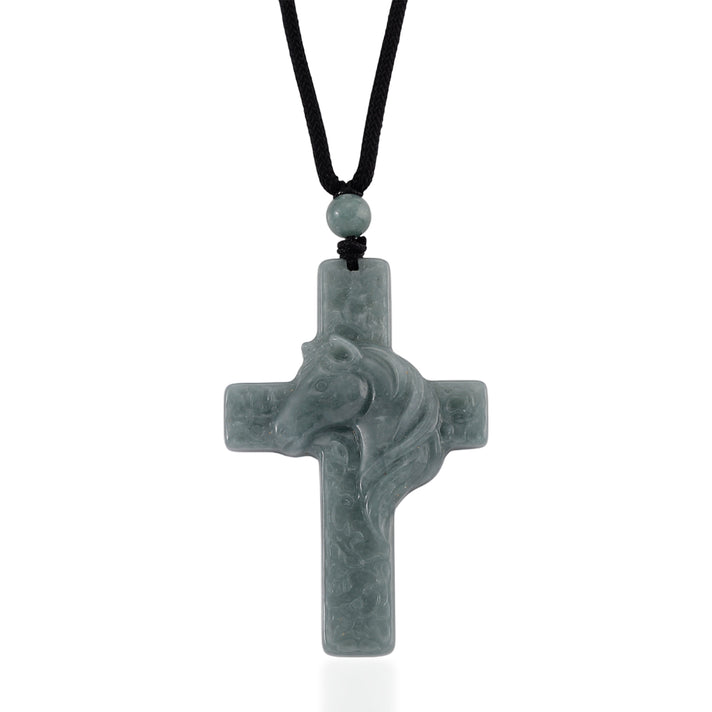 Natural Olmec Jade Adjustable Cross Carved Necklace with Cotton Thread (Size - 28) 45.00 Ct. 8482785 1