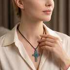 Natural Olmec Jade Adjustable Cross Carved Necklace with Cotton Thread (Size - 28) 45.00 Ct._8482785_1