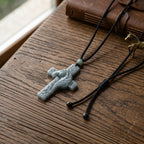 Natural Olmec Jade Adjustable Cross Carved Necklace with Cotton Thread (Size - 28) 45.00 Ct._8482785_2