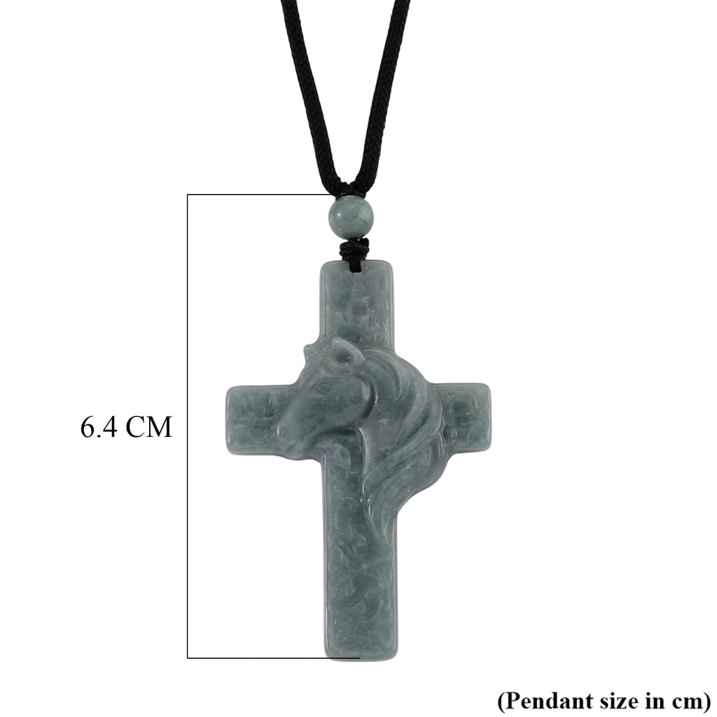 Natural Olmec Jade Adjustable Cross Carved Necklace with Cotton Thread (Size - 28) 45.00 Ct._8482785_6