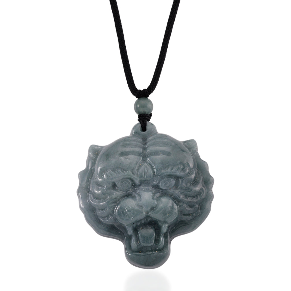 Natural Olmec Jade Adjustable Tiger Carved Necklace with Cotton Thread (Size - 28) 145.00 Ct._8482786
