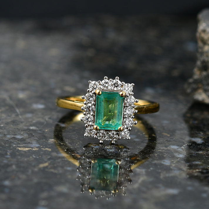 AAA Premium Gemfields Zambian Emerald (Oct 1.00 Cts) and Lab Grown Diamond (SI/G-H 0.35 Cts) Ring in 18K Yellow Vermeil Sterling Silver 1.35 Ct. 8482817 2