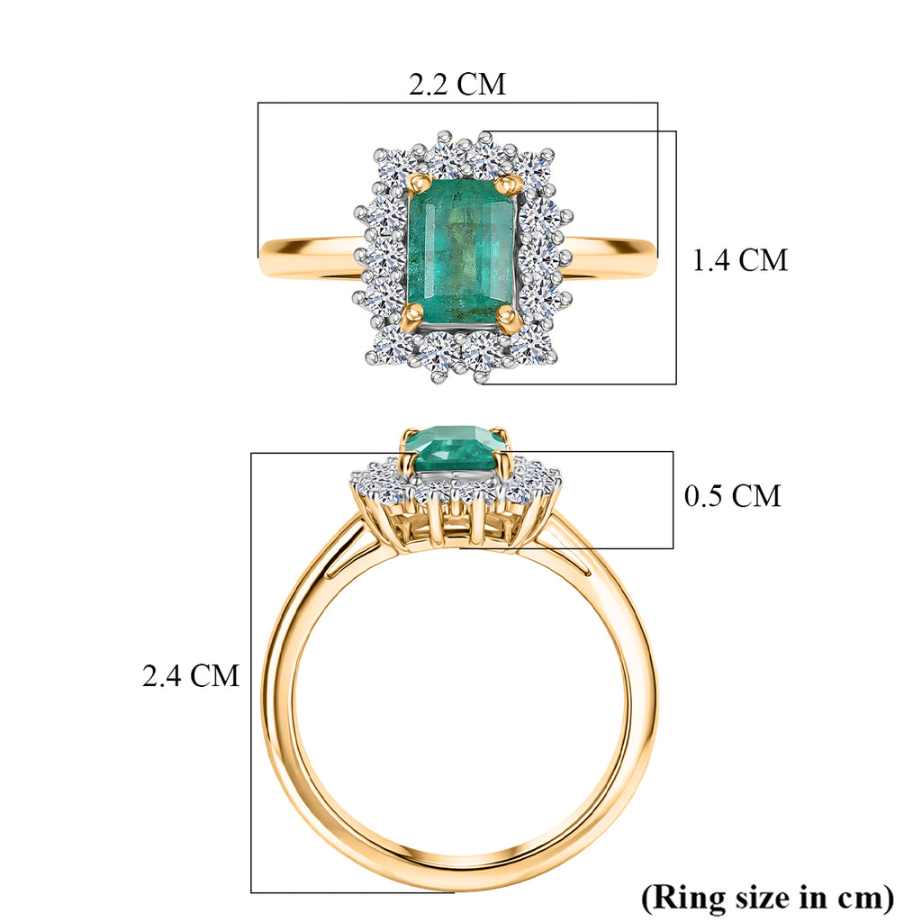 AAA Premium Gemfields Zambian Emerald (Oct 1.00 Cts) and Lab Grown Diamond (SI/G-H 0.35 Cts) Ring in 18K Yellow Vermeil Sterling Silver 1.35 Ct._8482817_5