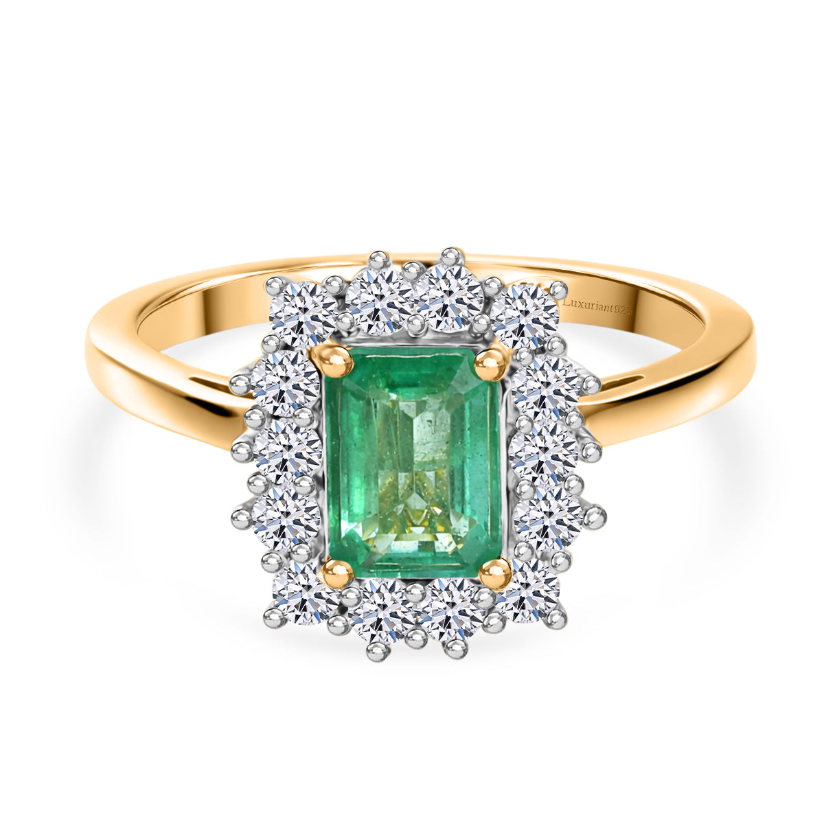 AAA Premium Gemfields Zambian Emerald (Oct 1.00 Cts) and Lab Grown Diamond (SI/G-H 0.35 Cts) Ring in 18K Yellow Vermeil Sterling Silver 1.35 Ct._8482818