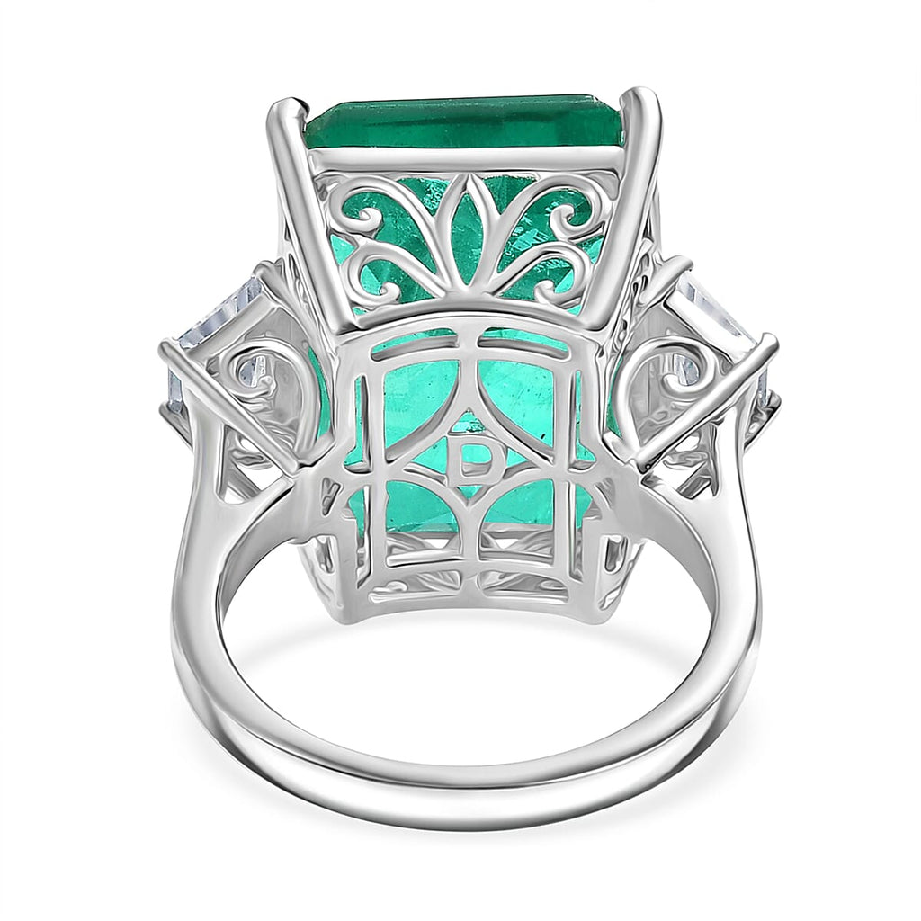 D'Joy Emeraldine Triplet Quartz & White Zircon Trilogy Ring in Rhodium Overlay Sterling Silver 18.78 Ct._8482848_4