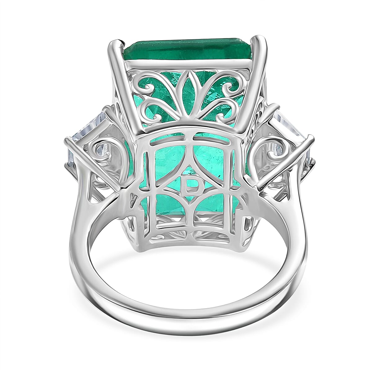 D'Joy Emeraldine Triplet Quartz, White Zircon Solitaire Ring in Rhodium Overlay Sterling Silver 18.78 Ct. V32585566 5