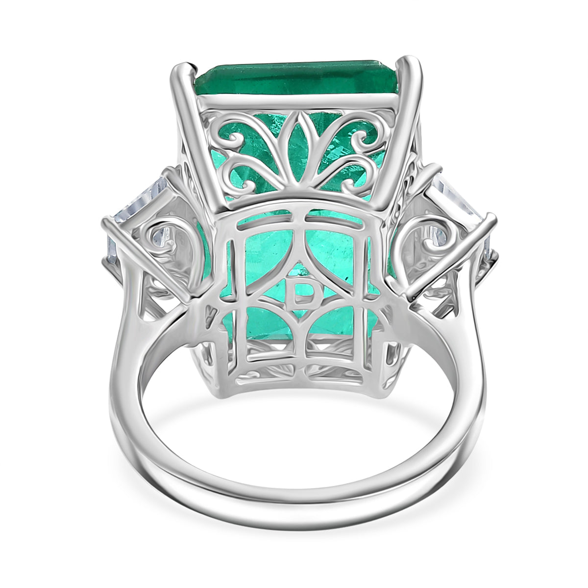 D'Joy Emeraldine Triplet Quartz, White Zircon Solitaire Ring in Rhodium Overlay Sterling Silver 18.78 Ct. V32533846 5