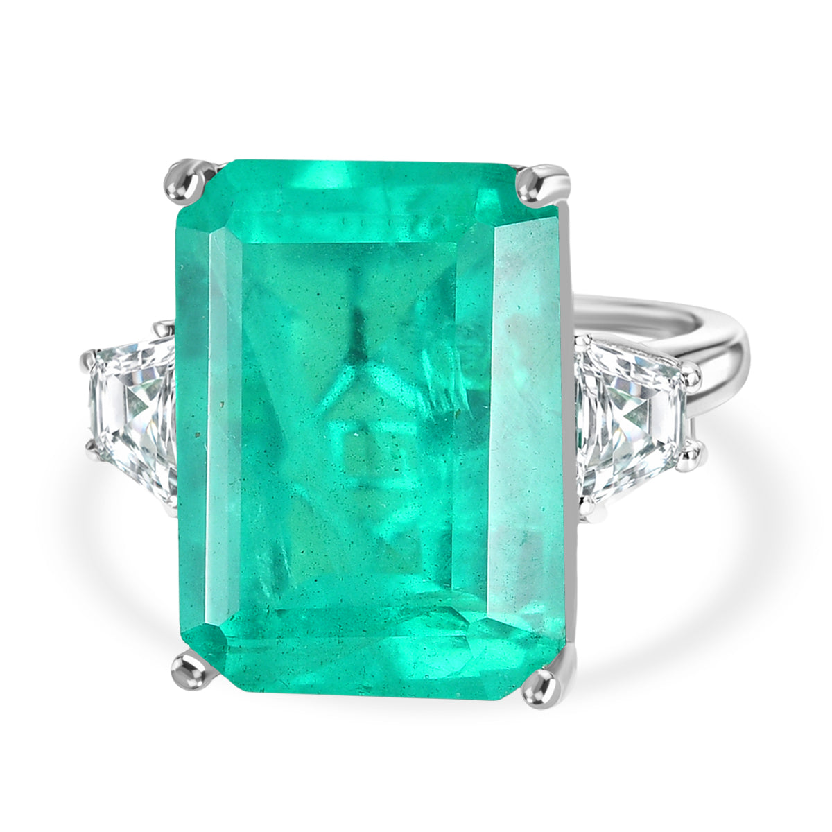 D'Joy Emeraldine Triplet Quartz, White Zircon Solitaire Ring in Rhodium Overlay Sterling Silver 18.78 Ct. V32524268 0
