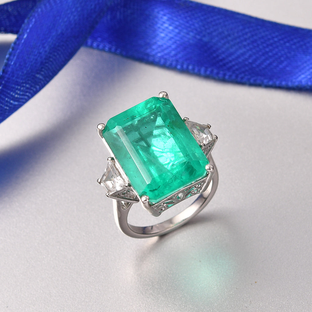 D'Joy Emeraldine Triplet Quartz & White Zircon Trilogy Ring in Rhodium Overlay Sterling Silver 18.78 Ct._8482869_1