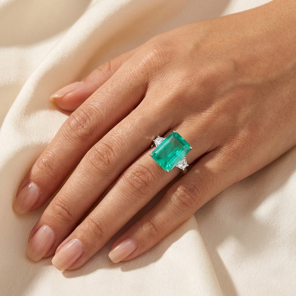 D'Joy Emeraldine Triplet Quartz & White Zircon Trilogy Ring in Rhodium Overlay Sterling Silver 18.78 Ct._8482869_2