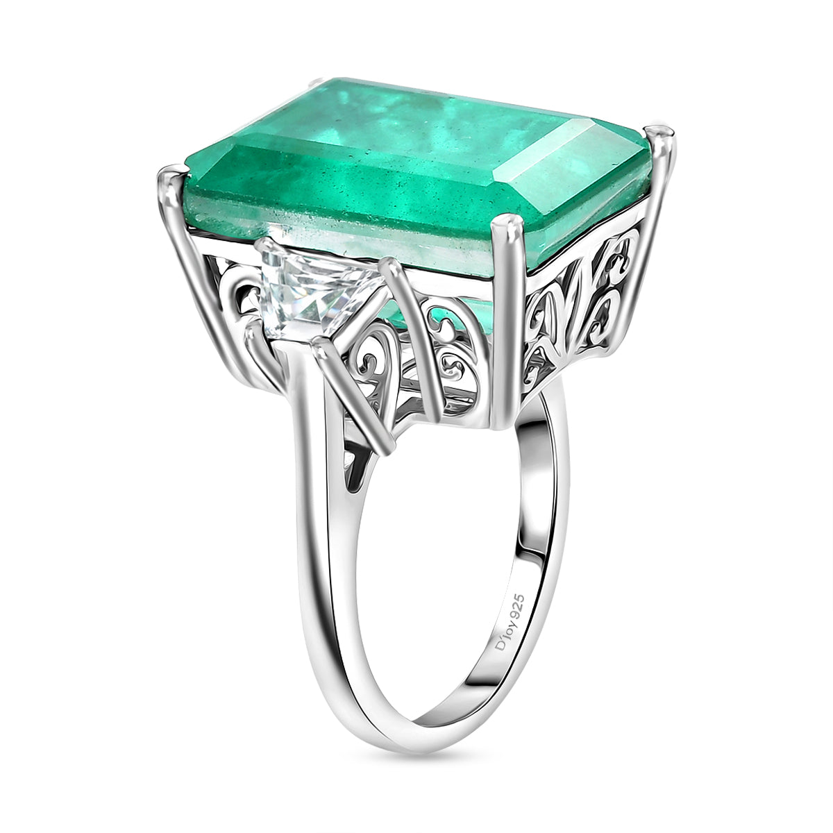 D'Joy Emeraldine Triplet Quartz, White Zircon Solitaire Ring in Rhodium Overlay Sterling Silver 18.78 Ct. V32524268 4