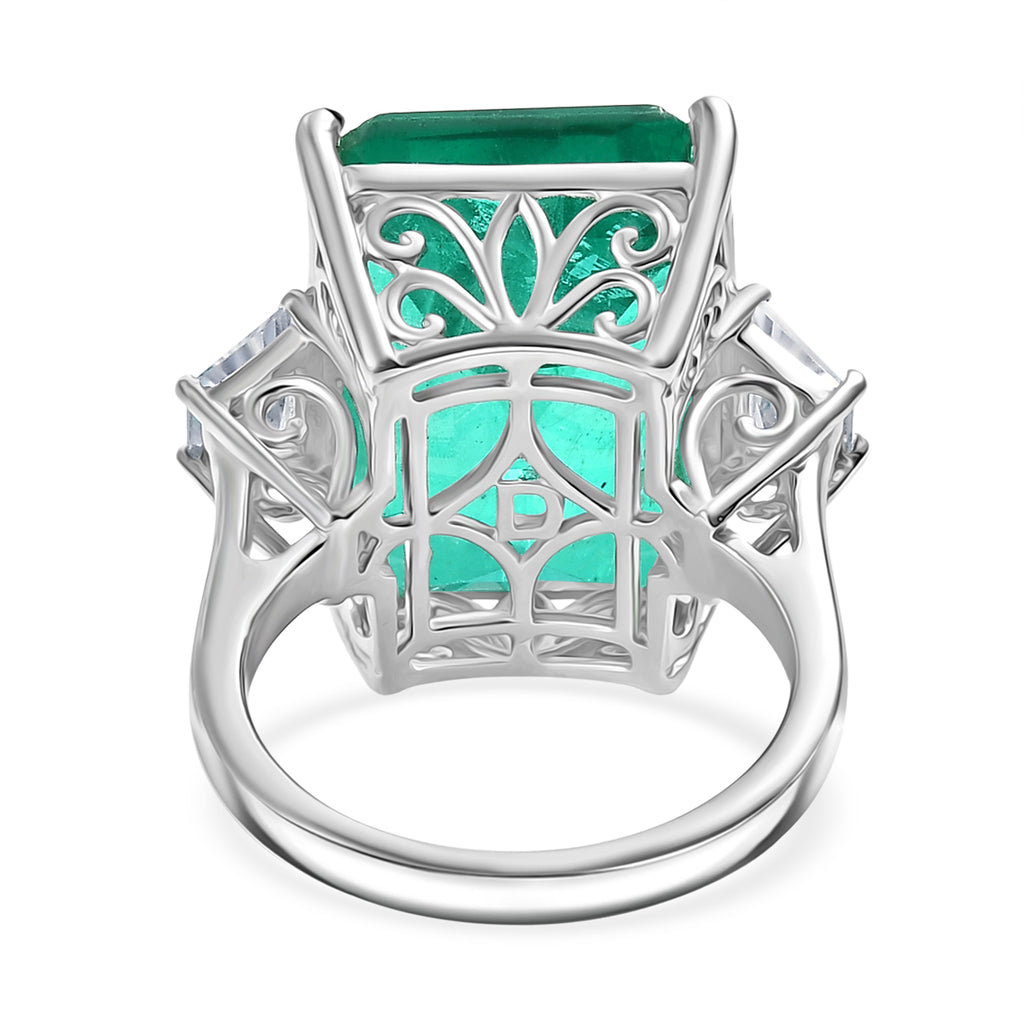 D'Joy Emeraldine Triplet Quartz & White Zircon Trilogy Ring in Rhodium Overlay Sterling Silver 18.78 Ct._8482869_4