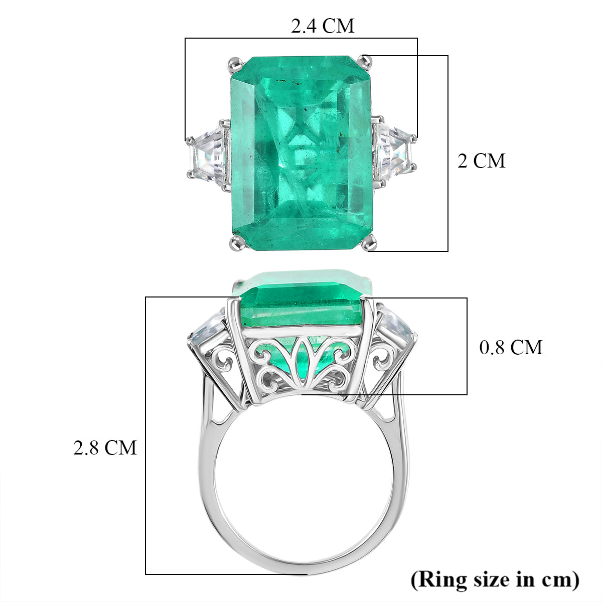 D'Joy Emeraldine Triplet Quartz, White Zircon Solitaire Ring in Rhodium Overlay Sterling Silver 18.78 Ct. V32524268 6