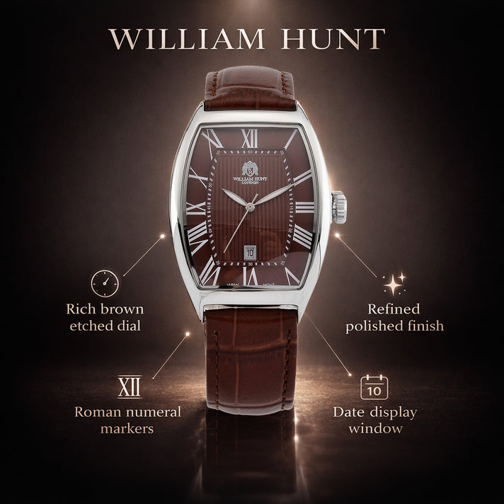 WILLIAM HUNT Limited Edition Japanese Miyota Movement 3ATM Water Resistant Watch With Genuine Leather Strap &amp; Presentation Box - Brown V32634855 2