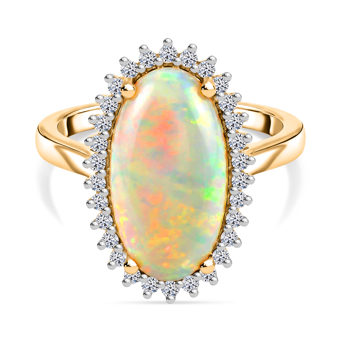 LUXURIANT Ethiopian Opal, Lab Grown Diamond Halo Ring in 18K Vermeil Yellow Gold Plated Sterling Silver 3.34 Ct. V32514406 0