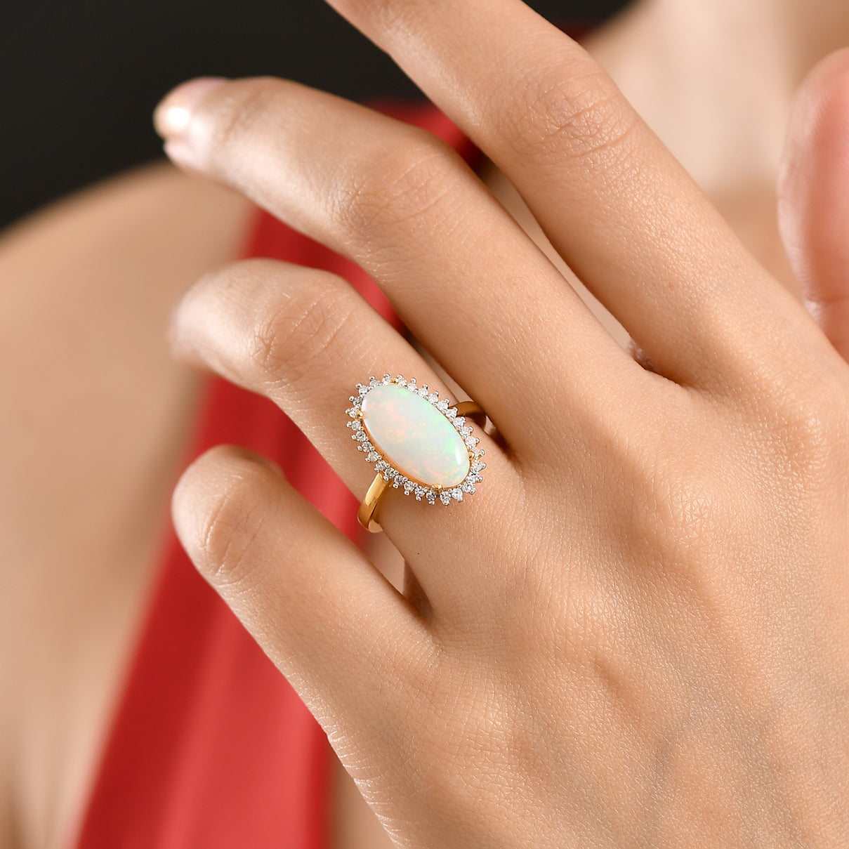 LUXURIANT Ethiopian Opal, Lab Grown Diamond Halo Ring in 18K Vermeil Yellow Gold Plated Sterling Silver 3.34 Ct. V32529846 2